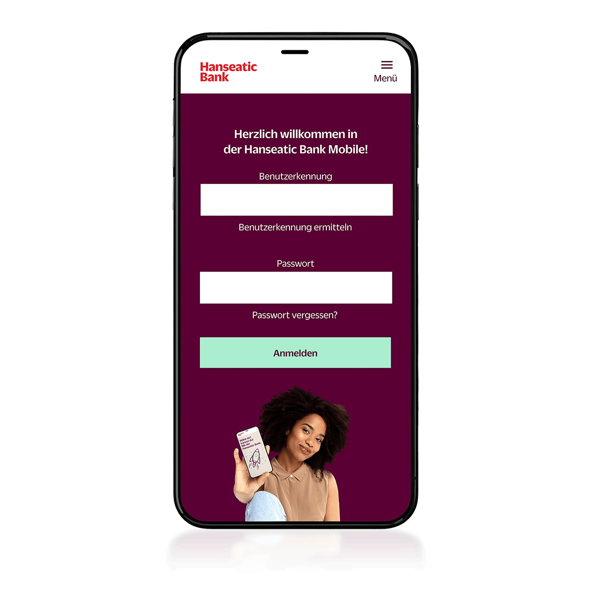 Login Screen der App Hanseatic Bank Mobile